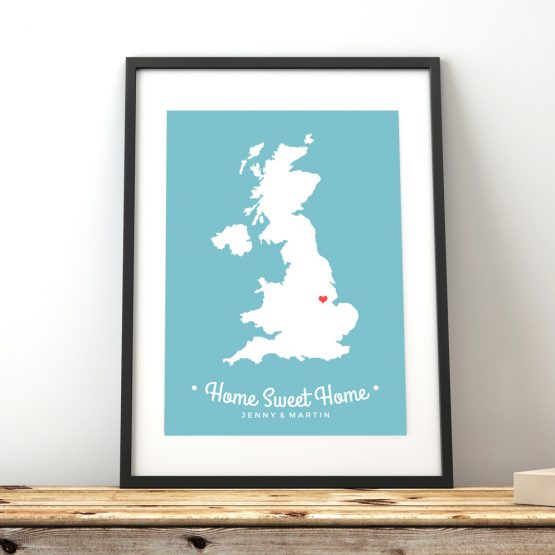 Personalised Framed Map Print UK Home Sweet Home