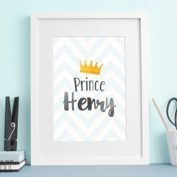 Baby Nursery Personalised Print Crown Framed Gift Boy