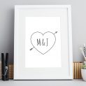 Line Heart Personalised Print Framed Gift UK